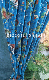 Indischer Baumwoll-Samtvorhang, Blumendruck-Vorhang, Boho-Vorhang, Luxus-Vorhänge, Geschenk zur Wohnungserwärmung, buntes Dekor, handgefertigt